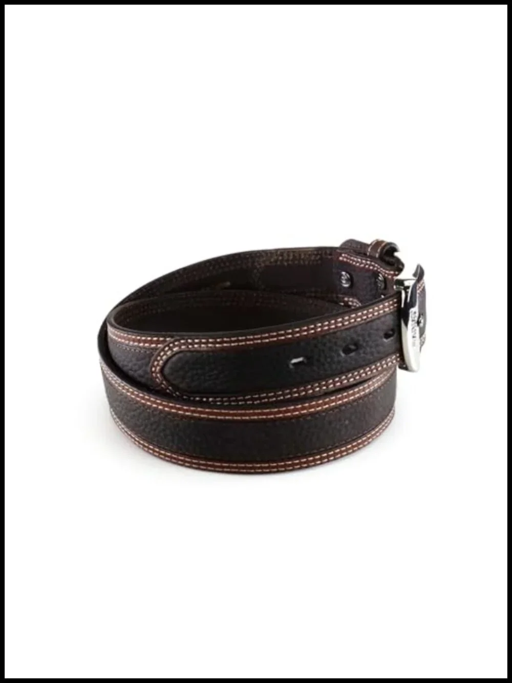 Men's Oiled Leather Belt with Reinforced Holes, Chrome Buckle, Western Style
